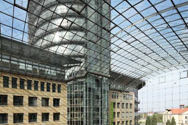 striking glass tower