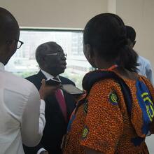 Hon.Yaw Osafo Marfo being interviewed by the media corps after the Colloquium
