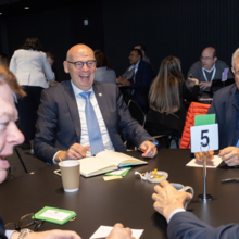 Evert Jan (EJ) Schouwstra (WTC Leeuwarden) and Ahmed Tibaoui (WTC Algiers, WTCA Board Member) in the Global Café, Day 2 of programming at the 2023 WTCA Member Forum